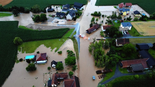 Hochwasser Anfang Juli 2020 in St. Johann-Köppling (Bild: Feuerwehren des Abschnitt 3)