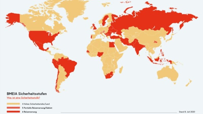 Reisewarnung vom 8. Juli 2020 (Bild: Krone Kreativ)