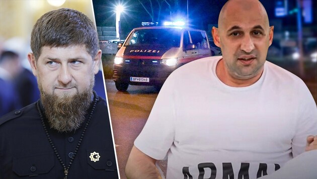 Kadyrow sieht eine westliche Verschwörung. (Bild: APA/AFP/SPUTNIK/Mikhail METZEL, youtube.com/Anzor T. B. M., APA/HERBERT P. OCZERET, krone.at-Grafik)