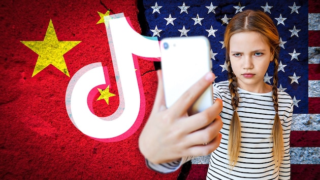 Der US-Regierung ist die chinesische Social-Media-App TikTok seit Jahren suspekt: Man befürchtet, dass US-Nutzerdaten nach China abfließen. (Bild: stock.adobe.com, krone.at-Grafik)
