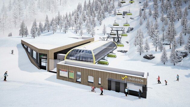 So soll die Talstation der neuen Lärchkogelbahn auf der Schladminger Planai aussehen (Bild: Kreiner Architektur)