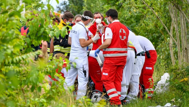 Eine halbe Stunde bemühten sich die Helfer um das Leben des Rotkreuz-Kollegen – er konnte am Donauufer reanimiert werden. (Bild: Dostal Harald)