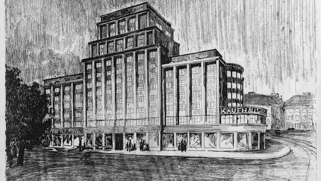 Wunderbarer Plan für das Kaufhaus Schreiner am Jakominiplatz (1923) - gebaut wurde nur eine Minimal-Version.  (Bild: GrazMuseum)
