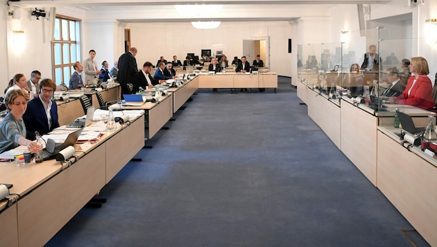 Ein Blick in den Sitzungssaal im Rahmen des Ibiza-U-Ausschusses im Parlamentsausweichquartier in der Wiener Hofburg (Bild: APA/Roland Schlager)