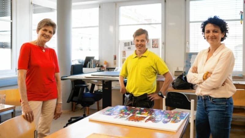 Ursula Vennemann, Max Nemeczek und Susanne Maurer-Aldrian (v. li.) beim Treffen mit der „Krone“. (Bild: Lebenshilfe Graz/Raphael Nast)