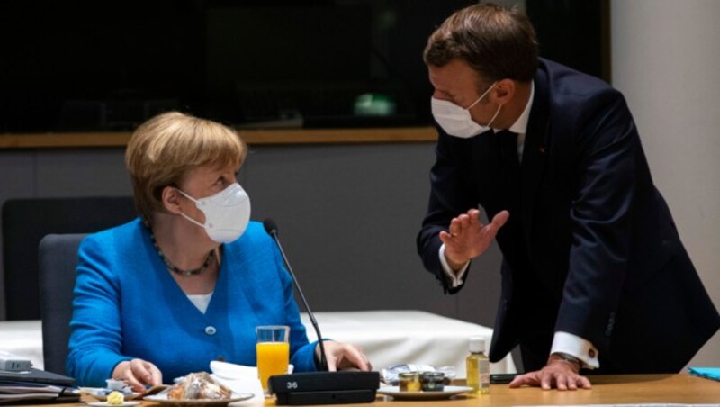 Der gemeinsame Plan von Deutschlands Bundeskanzlerin Angela Merkel und dem französischen Präsidenten Emmanuel Macron wurde schon aufgeweicht. (Bild: AP)