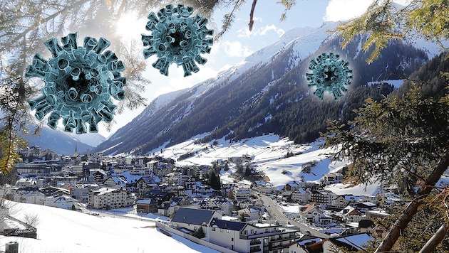 Im April des Vorjahres wurde das gesamte Tiroler Paznauntal unter Quarantäne gestellt. (Archivbild) (Bild: Christof Birbaumer/Kronen Zeitung, stock.adobe.com, krone.at-Grafik)