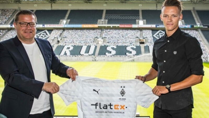 Gladbach-Manager Max Eberl und Hannes Wolf (Bild: Twitter.com/Borussia Mönchengladbach)