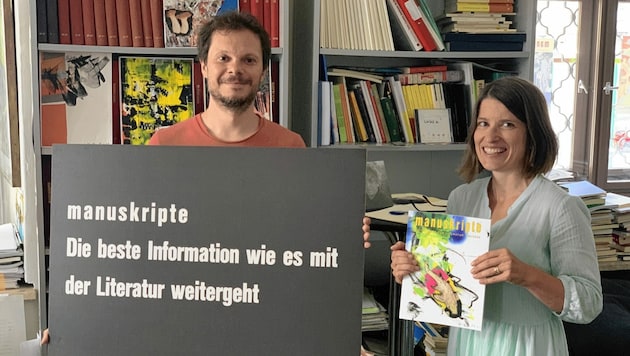 Andreas Unterweger und Silvana Cimenti im Büro der „manuskripte“ in der Grazer Sackstraße (Bild: Christoph Hartner)
