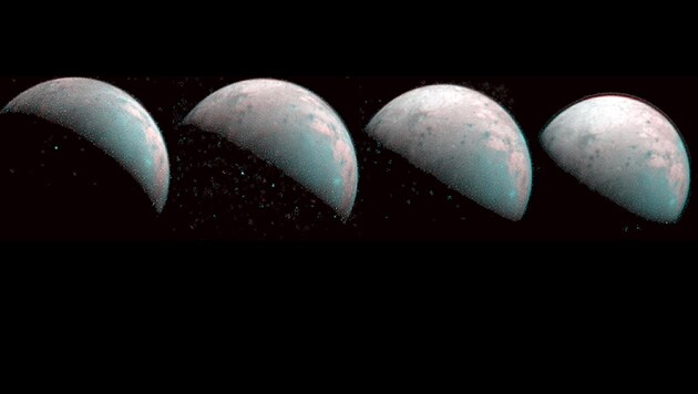 Infrarot-Aufnahmen vom Nordpol des Jupitermondes Ganymed (Bild: NASA/JPL)