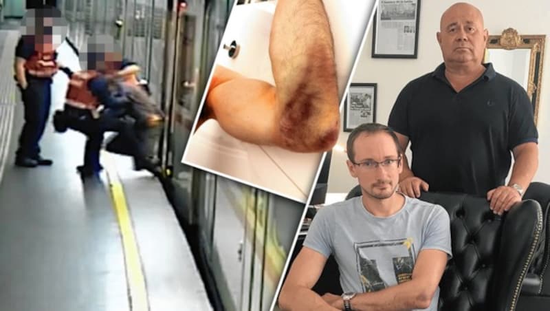 Markus Lorenz mit seinem Anwalt Werner Tomanek (Bild: Wiener Linien, Martina Prewein, zVg, krone.at-Grafik)