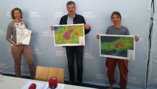 Simone Reimair (Raumplanung und Stadtentwicklung) mit Bürgermeister Georg Willi und Vize Uschi Schwarzl (v.li). (Bild: Manuel Schwaiger)