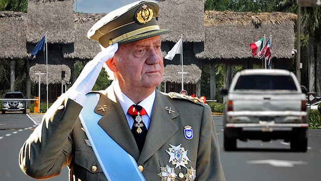 Laut spanischen Medien soll sich Ex-König Juan Carlos in diesem Resort in der Dominikanischen Republik befinden. Die Behörden des Karibikstaates wissen aber nichts darüber. (Bild: APA/AFP/DANI POZO, APA/Erika SANTELICES, krone.at-Grafik)