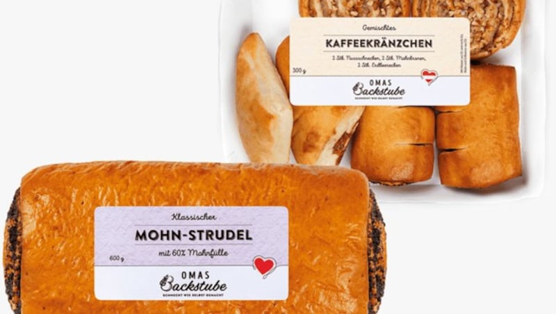 Die von Lidl in Österreich zurückgerufenen Produkte „Omas Backstube Klassischer Mohnstrudel“ und „Omas Backstube Gemischtes Kaffeekränzchen“ (Bild: Lidl)