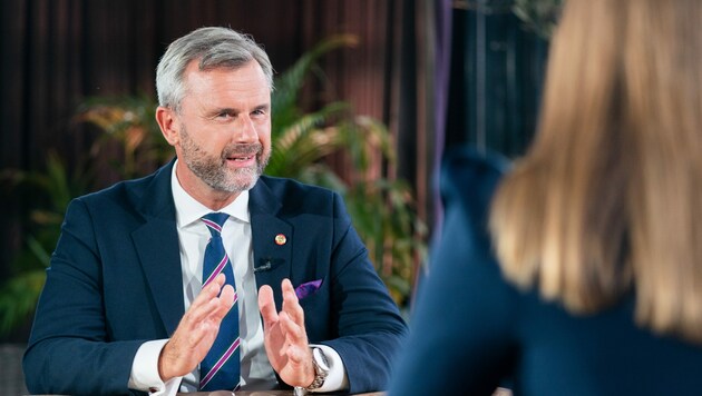 FPÖ-Chef Norbert Hofer beim ORF-„Sommergespräch“ in Wien (Bild: APA/Georg Hochmuth)