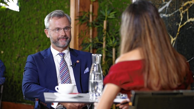 Katia Wagner and Norbert Hofer met for an interview in the Cavallo Lounge in Vienna. (Bild: Reinhard Holl)