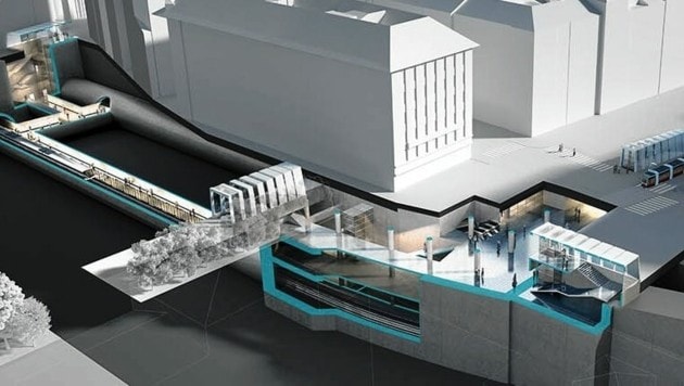 Die geplante U5-Station Frankhplatz (Bild: Arch Mossburger Datenquelle: Sta)