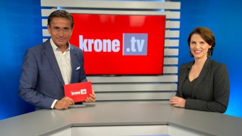 Gerhard Koller im Talk mit Karoline Edtstadler (Bild: krone.tv)