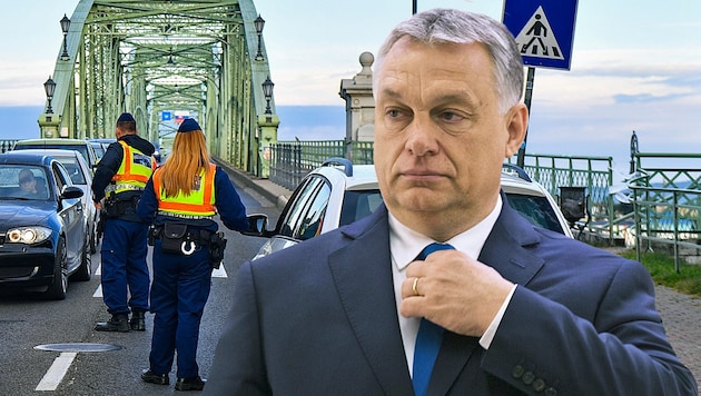 Ministerpräsident Viktor Orban verteidigt die ungarische Grenzsperre und ist überzeugt, dass viele andere EU-Staaten seinem Beispiel folgen werden. (Bild: APA/AFP/GERGELY BESENYEI, AP, krone.at-Grafik)