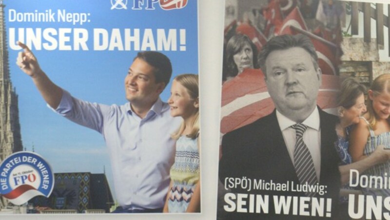 Die Plakate der FPÖ Wien (Bild: APA/HERBERT PFARRHOFER)