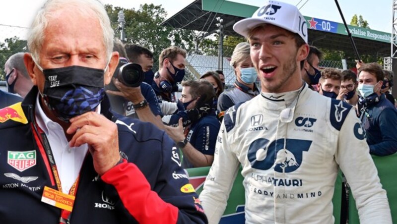 Helmut Marko (li.) und Pierre Gasly (Bild: AFP, GEPA)