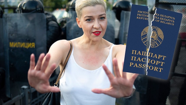 Die verschwundene Oppositionelle Maria Kolesnikowa soll bei der Festnahme ihren weißrussischen Pass zerrissen haben. (Bild: stock.adobe.com, AFP, Krone KREATIV)