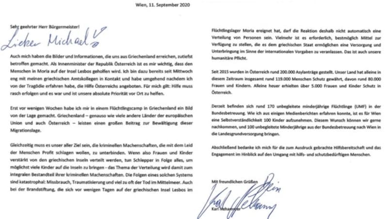 Der Brief von Nerhammer an Ludwig (Bild: BMI)