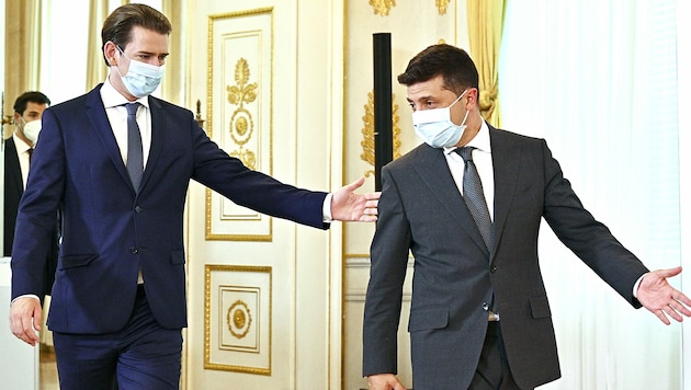 Regierungschef Sebastian Kurz empfing den ukrainischen Präsidenten Wolodymyr Selenskyj im Bundeskanzleramt. (Bild: APA/HANS PUNZ)