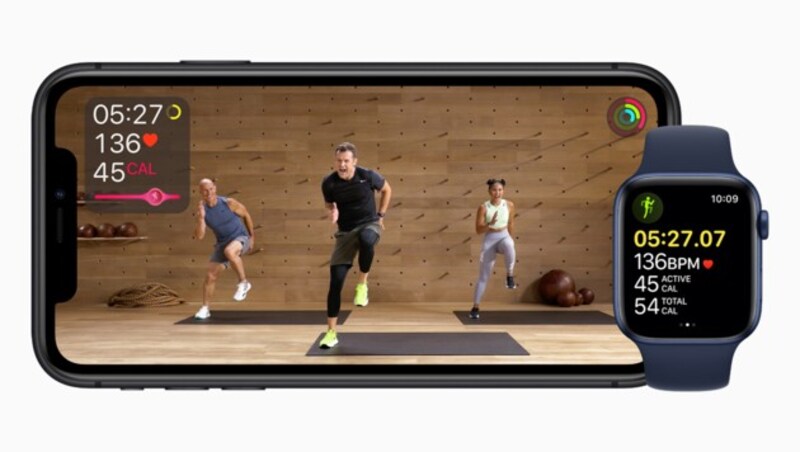 Apple bietet mit seinem „Fitness+“-Abo kostenpflichtige Fitness-Tutorials um 10 Dollar im Monat an. (Bild: Apple)