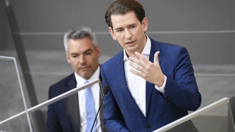 Bundeskanzler Sebastian Kurz und Innenminister Karl Nehammer (beide ÖVP) (Bild: APA/Robert Jäger)