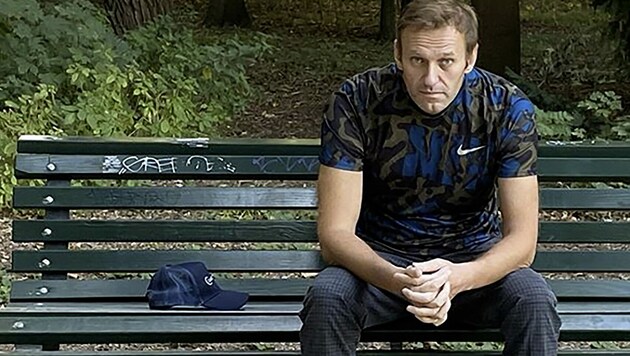 Nach seiner Entlassung posierte der russische Oppositionelle Alexej Nawalny für ein Foto auf einer Berliner Parkbank. (Bild: AFP)