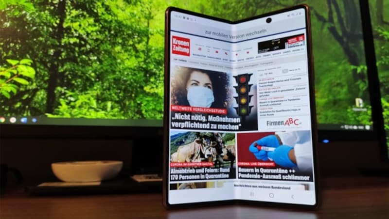 Das große flexible Display bietet genug Platz für Websites im Desktop-Format. (Bild: Dominik Erlinger)