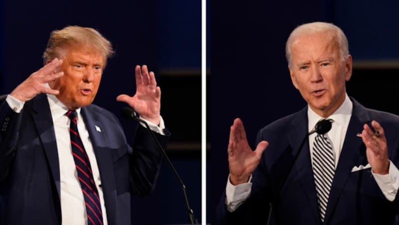 Donald Trump und Joe Biden während der TV-Debatte (Bild: AP)