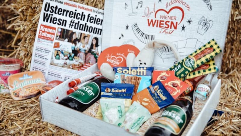 Was darf bei einer zünftigen Wiesn #dahoam Party auf keinen Fall fehlen? Natürlich das Wiesn Kistl und am besten holt man sich noch leckere Wojnar’s Aufstriche dazu. (Bild: Lukas Kucera)