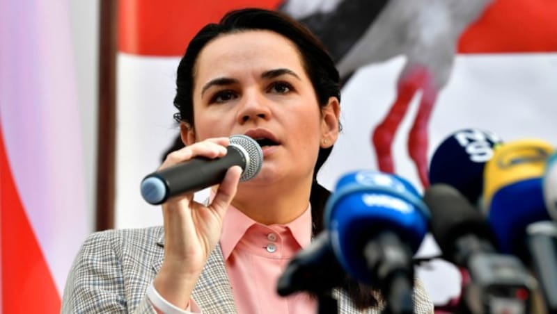 Oppositionsführerin Swetlana Tichanowskaja (Bild: APA/AFP/John Thys)