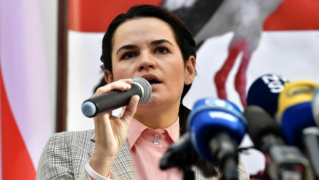 Oppositionsführerin Swetlana Tichanowskaja (Bild: APA/AFP/John Thys)