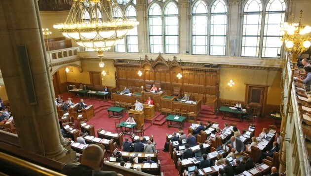 Der große Sitzungssaal im Wiener Rathaus. Hier wird über die Landesgesetze debattiert und abgestimmt. (Bild: Peter Tomschi)