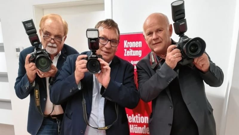 Unsere „Krone“-Fotografen Franz Weber, Christian Schulter und Reinhard Judt sind täglich von Nord bis Süd unterwegs. (Bild: Karl Grammer)