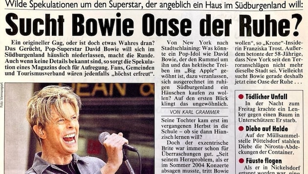 Im Jahr 2005 machten Gerüchte die Runde, Weltstar David Bowie wolle ins Südburgenland ziehen. (Bild: Karl Grammer)