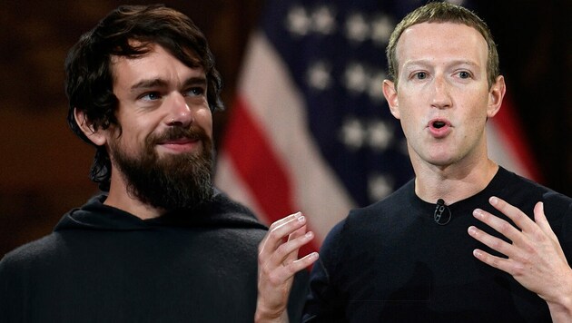 Jack Dorsey (links) und Mark Zuckerberg (Bild: AFP, AP, krone.at-Grafik)