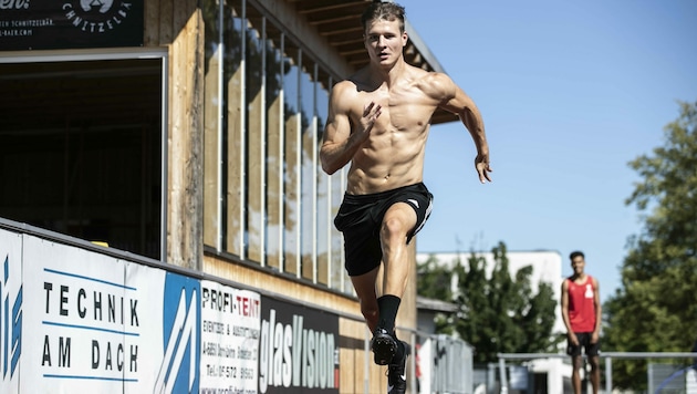 Modellathlet Kristian Huber hat über den Sommer hart trainiert und ist für die neue Bobsaison so fit wie noch nie zuvor (Bild: Maurice Shourot)