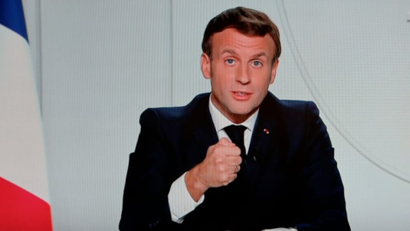 Präsident Emmanuel Macron richtete sich in einer Fernsehansprache an die französische Bevölkerung. (Bild: Ludovic MARIN/AFP)