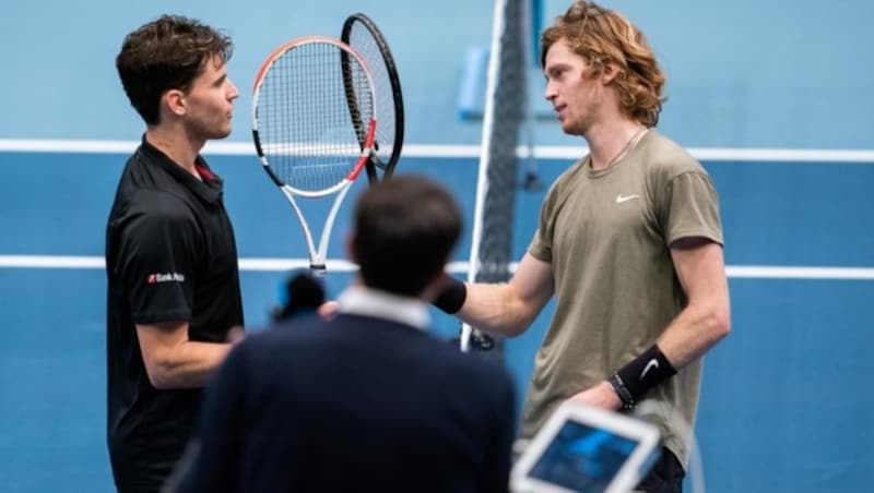 Dominic Thiem (l.) und Andrej Rublew (Bild: APA/GEORG HOCHMUTH)