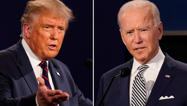 Donald Trump vs. Joe Biden: Das Rennen um die Präsidentschaft entscheidet sich in den heiß umkämpften „Swing States“. (Bild: AP)