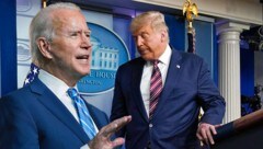 Jetzt geht der Wahlkampf erst so richtig los: Joe Biden und Donald Trump haben sich bei den Vorwahlen ihrer Parteien die notwendigen Delegiertenstimmen gesichert. (Bild: AP, AFP, Krone KREATIV)