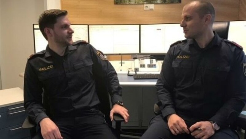 Die beiden Polizeinotruf-Funksprecher Inspektor Thomas F. (l.) und Revierinspektor Christian H. waren am Montag während des Terroranschlags im Einsatz. (Bild: BMI)