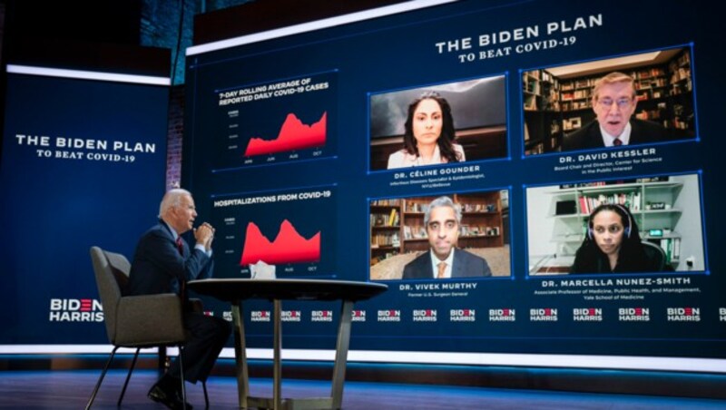 „Der Biden Plan“ setzt vor allem auf David Kessler und Vivek Murthy, mit denen er sich bereits im Vorfeld der Wahl beratschlagt hat. (Bild: Getty Images/Drew Angerer)