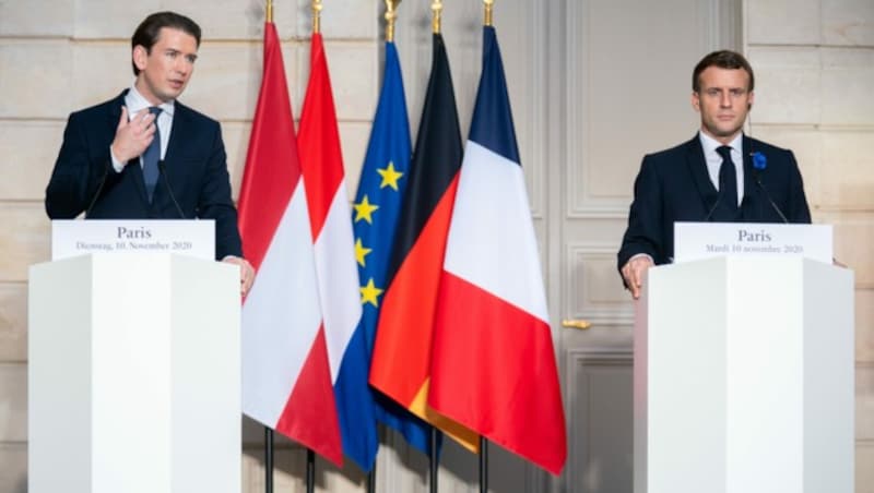 Bundeskanzler Sebastian Kurz (ÖVP) und Frankreichs Präsident Emmanuel Macron (Bild: APA/GEORG HOCHMUTH)