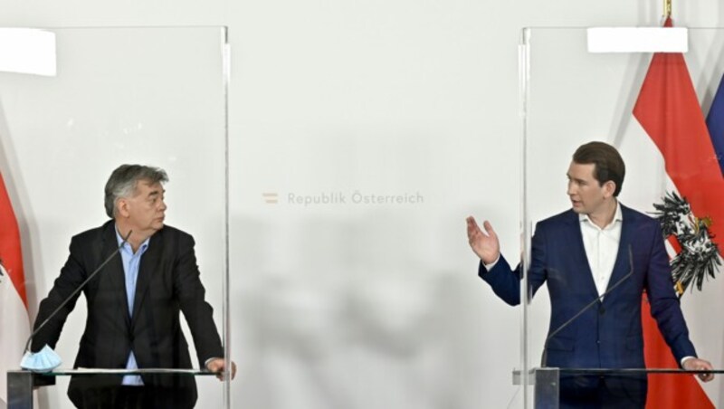 Vizekanzler Kogler und Bundeskanzler Kurz (Bild: APA/Herbert Neubauer)