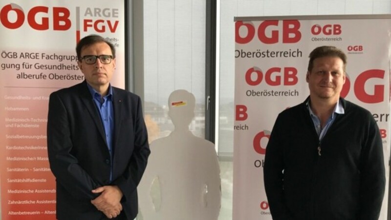 FSG-Gewerkschafter Branko Novakovic (Spitäler) und Stefan Bauer (Altenpflege) (Bild: ÖGB)